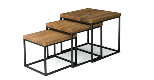 Lot de 3 tables basses metal et tableau en bois